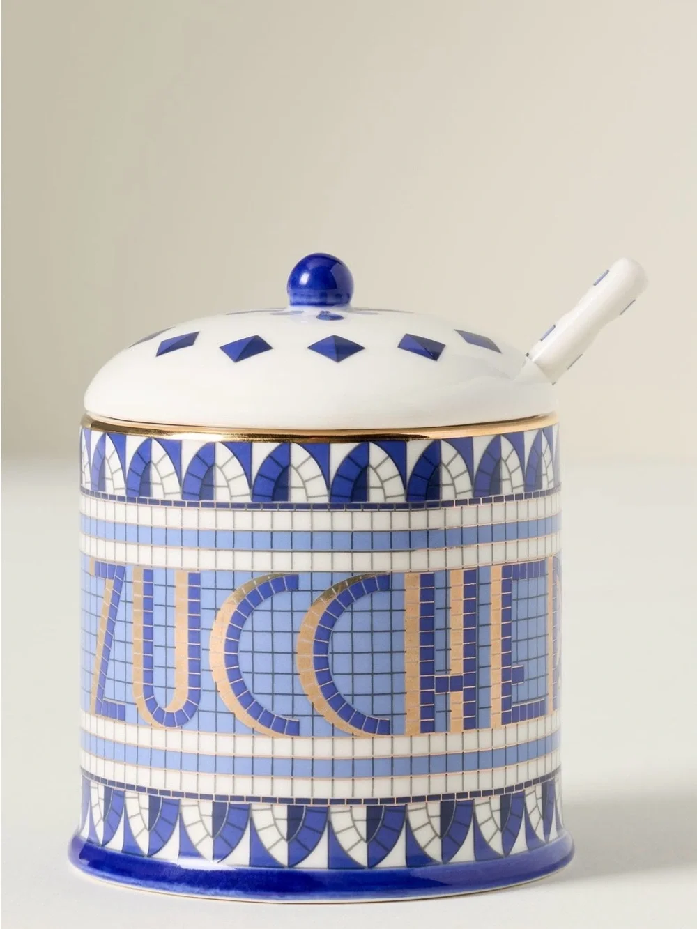 Anthropologie Bistro Tile Stoneware 24k Gold Accent Italia Sugar Serve Set